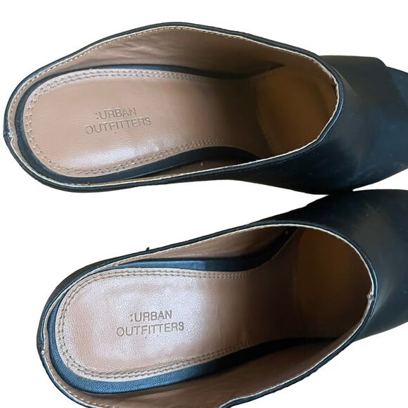 Urban Outfitters Black Open Toe Wooden Chunky Slide Sandals Heels Size 9 - Picture 7 of 11